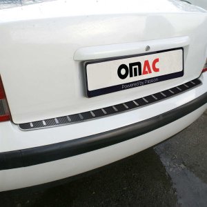 Volkswagen Passat Rear Bumper Sill Cover - Omac - S. Steel + Carbon Foiled - Gloss Silver - '02-'05